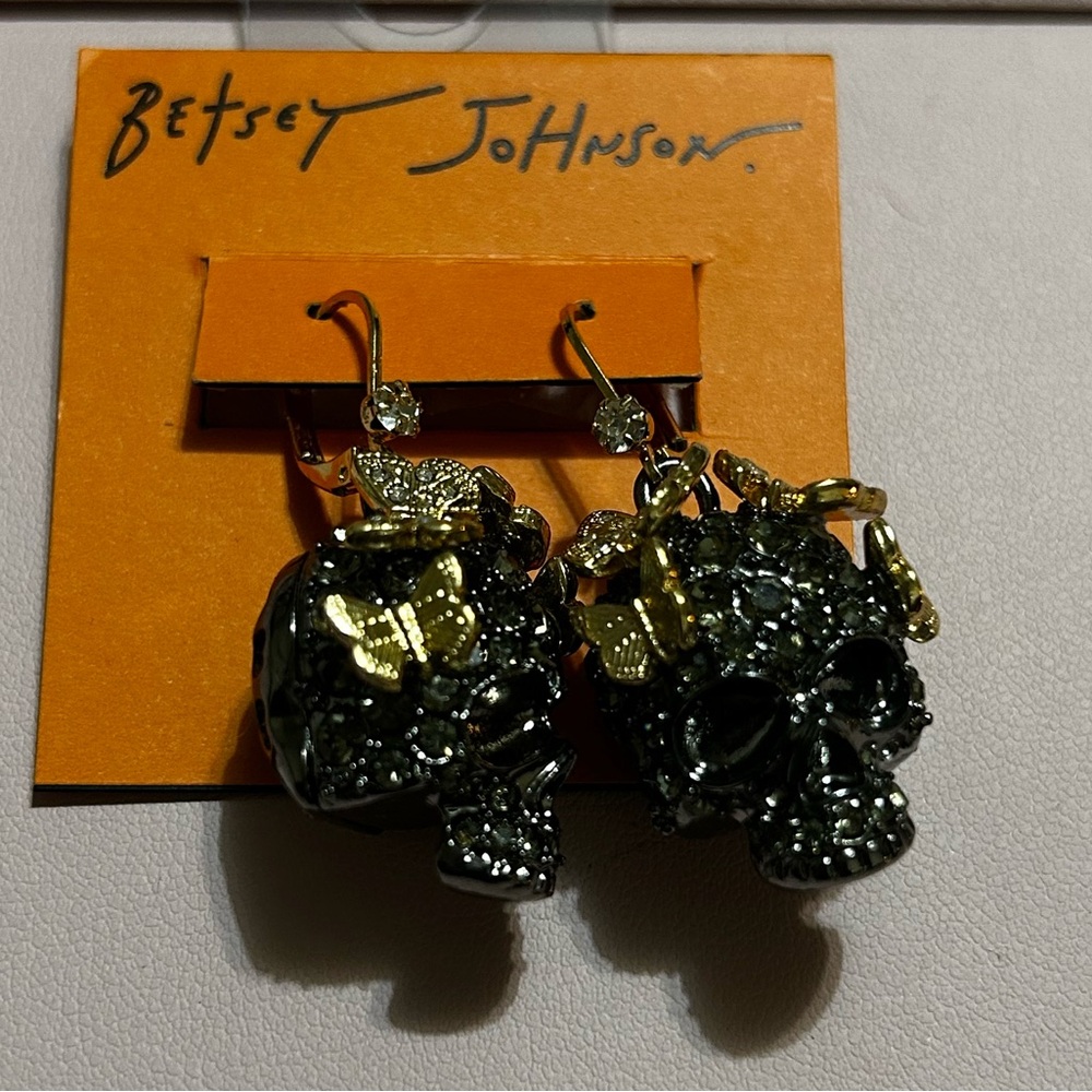 Betsey Johnson Skull Earrings with Butterflies